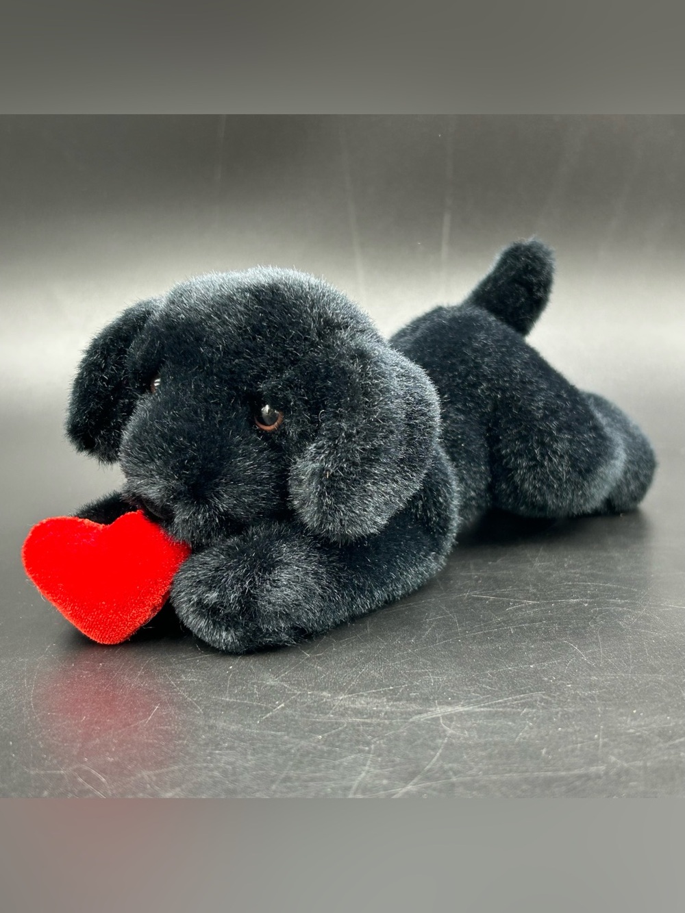 Russ Berrie Duke Black Puppy Dog Plush Red Heart Stuffed Animal 7” Lovey